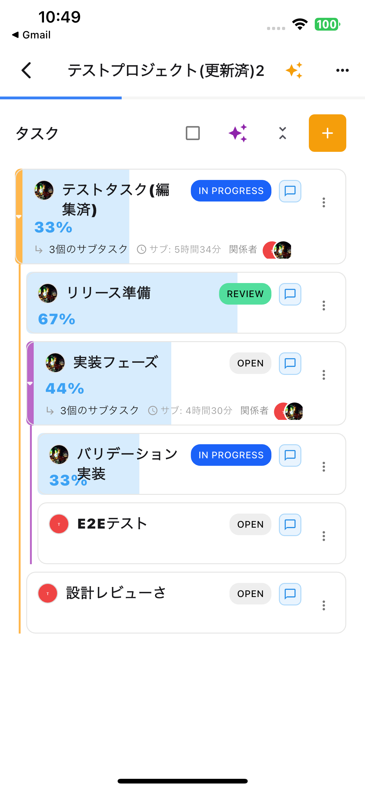 進捗メーター付きタスクリスト